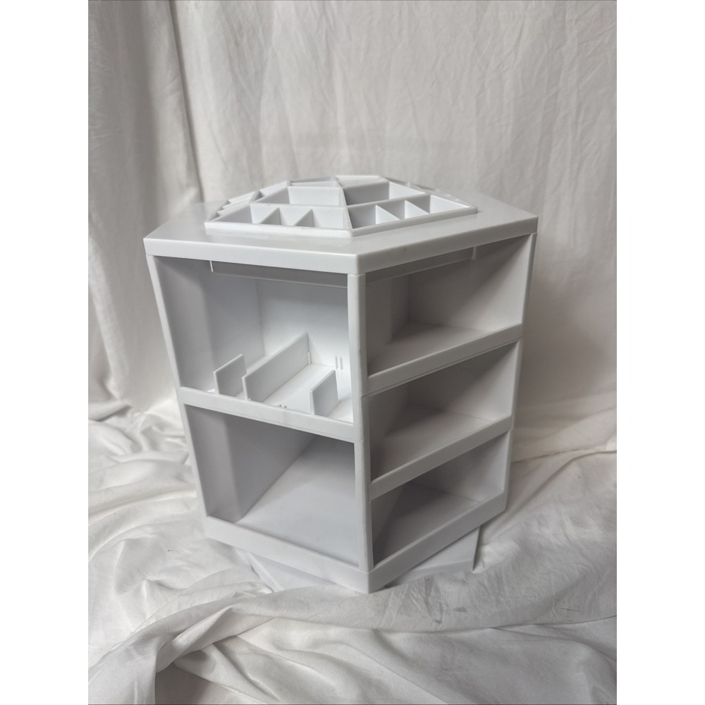 Lori Greiner Makeup Cosmetic Craft Organizer Tabletop Spinning Rotating  White